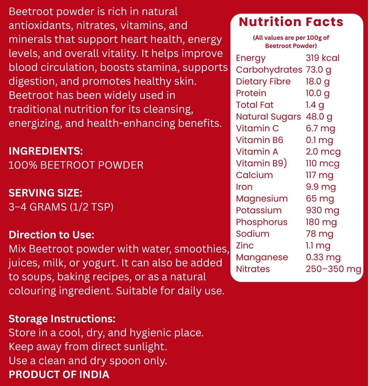 250gm Beetroot Powder